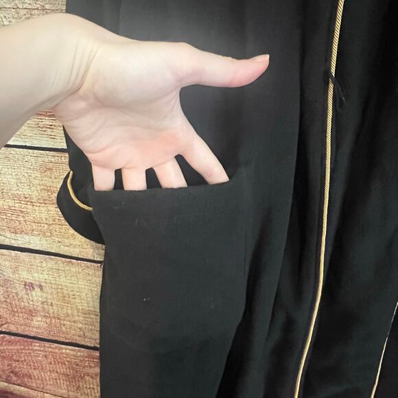 Ralph Lauren Long Sleeve Fleece Monogram Collar Robe Womens Large Belt Tie Black - Picture 5 of 8